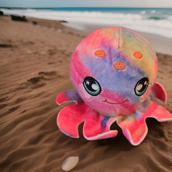 Squeezamals Octopus Plush 5" Stuffed Animal Toy 2019 Tye-Dye Rainbow Squishy - Picture 9 of 9